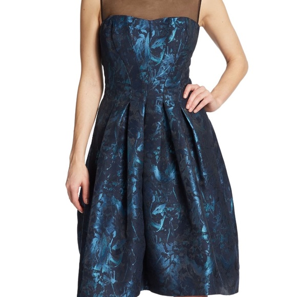 Vera Wang Fit-and-Flare Illusion Neck Dress - Picture 3 of 6